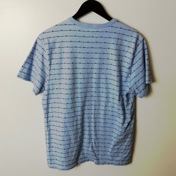 Champion All Over Print T Shirt Graphic Tee Short Sleeve Cotton Logo Blue Large - Picture 4 of 7